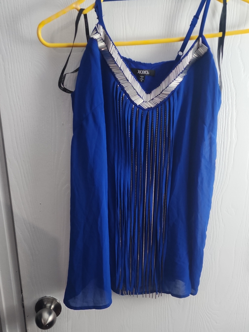 XOXO Royal Blue Fringe V-Neck Camisole with Silver Trim